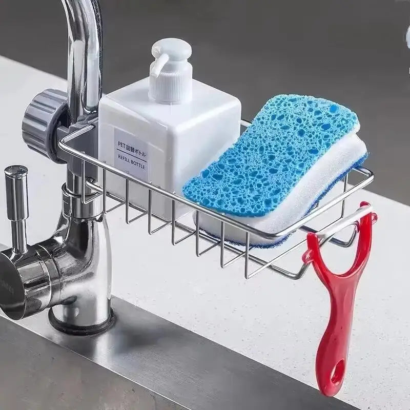Stainless Steel Sink Drain Rack Sponge Holder Faucet Shelf Soap Drainer Towel Rack Kitchen Organizer Accessories for Counter