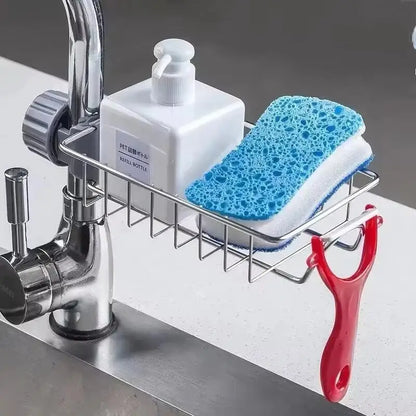 Stainless Steel Sink Drain Rack Sponge Holder Faucet Shelf Soap Drainer Towel Rack Kitchen Organizer Accessories for Counter
