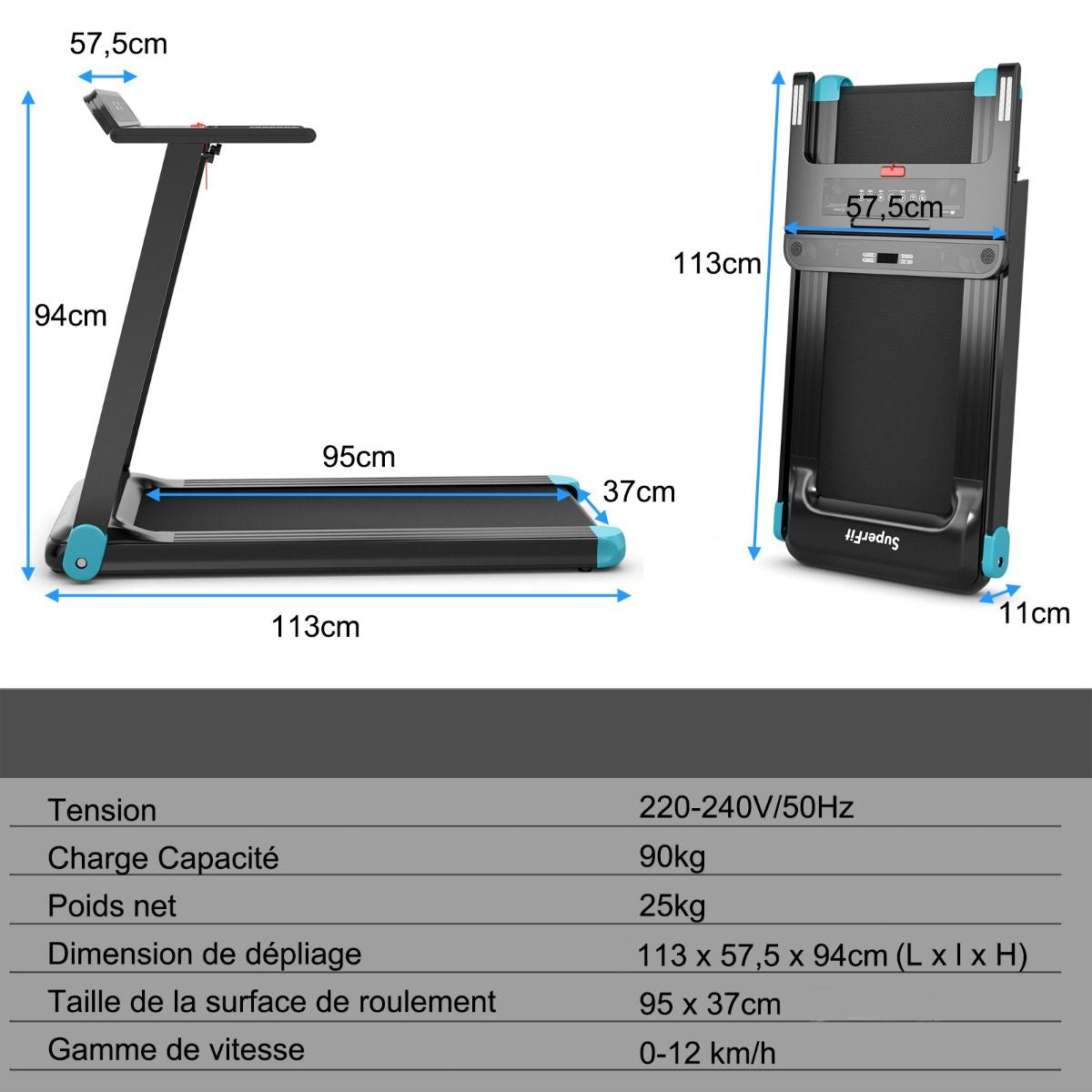 Tapis De Course Electrique Tapis De Fitness Pliable Pour Maison Avec Application De Contrôle Argent/Bleu/Rouge
