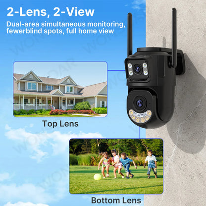 WONSDAR IP Camera Outdoor Three-Lens External Wifi Camera 4K HD Dual Screen Security PTZ Cam Auto Tracking Surveillance Icsee