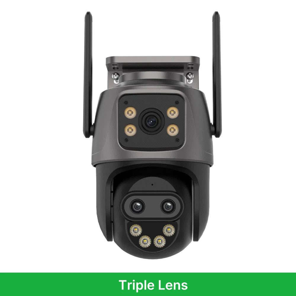 WONSDAR IP Camera Outdoor Three-Lens External Wifi Camera 4K HD Dual Screen Security PTZ Cam Auto Tracking Surveillance Icsee