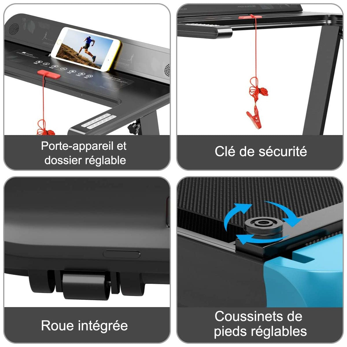 Tapis De Course Electrique Tapis De Fitness Pliable Pour Maison Avec Application De Contrôle Argent/Bleu/Rouge