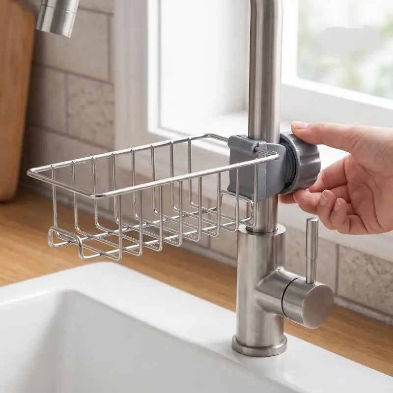 Stainless Steel Sink Drain Rack Sponge Holder Faucet Shelf Soap Drainer Towel Rack Kitchen Organizer Accessories for Counter