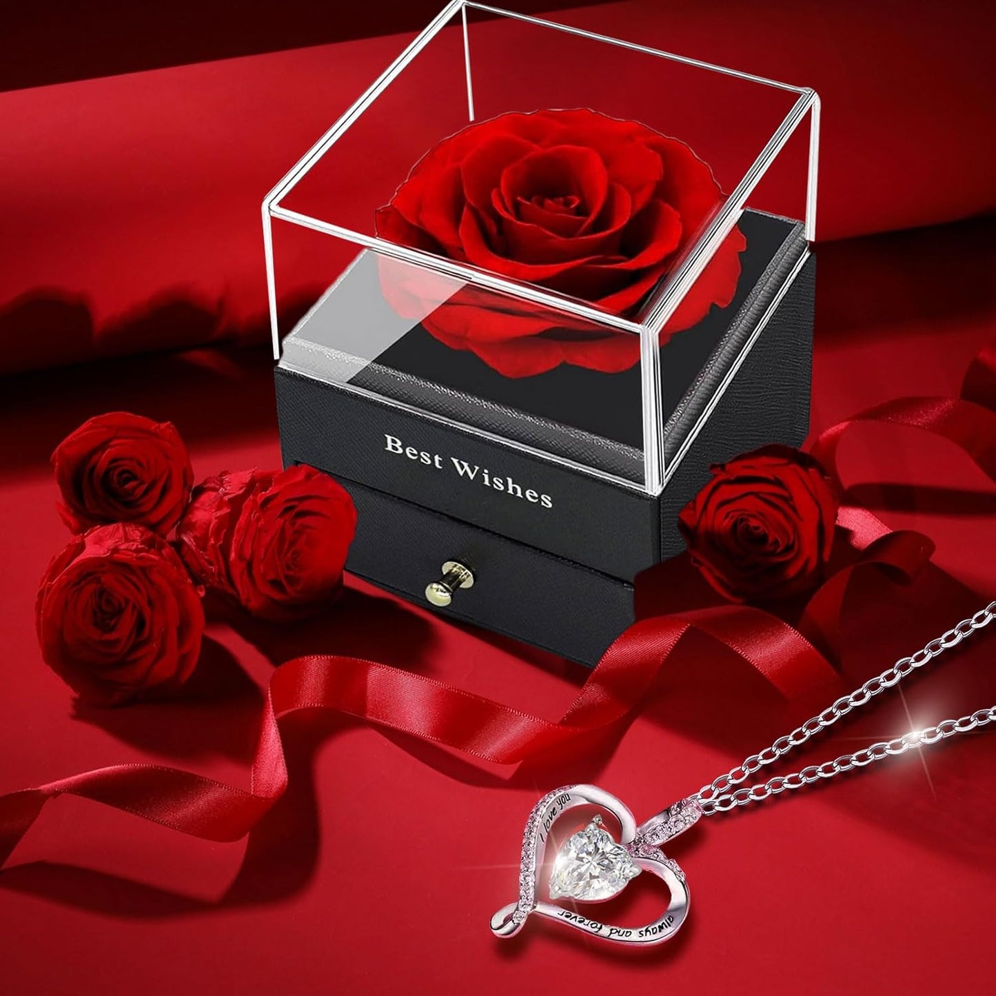 Rose Eternelle Rouge,Femme Boîte De Roses,Fleur Conservée,Rose Stabilisée,Cadeau Pour Elle La Anniversaire Saint Valentin Noël Fête Des Mères Cadeaux Pour Sa Femme Maman Grand-Mère Copine