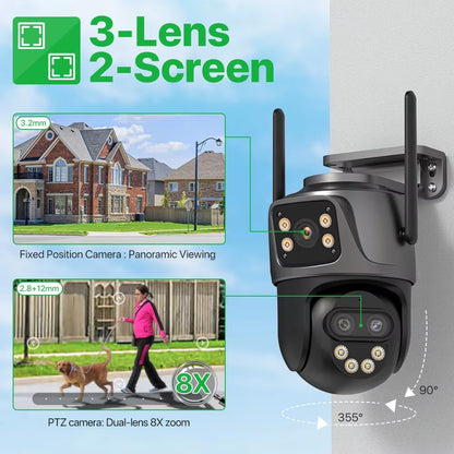 WONSDAR IP Camera Outdoor Three-Lens External Wifi Camera 4K HD Dual Screen Security PTZ Cam Auto Tracking Surveillance Icsee