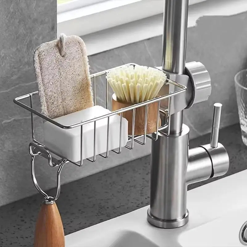 Stainless Steel Sink Drain Rack Sponge Holder Faucet Shelf Soap Drainer Towel Rack Kitchen Organizer Accessories for Counter