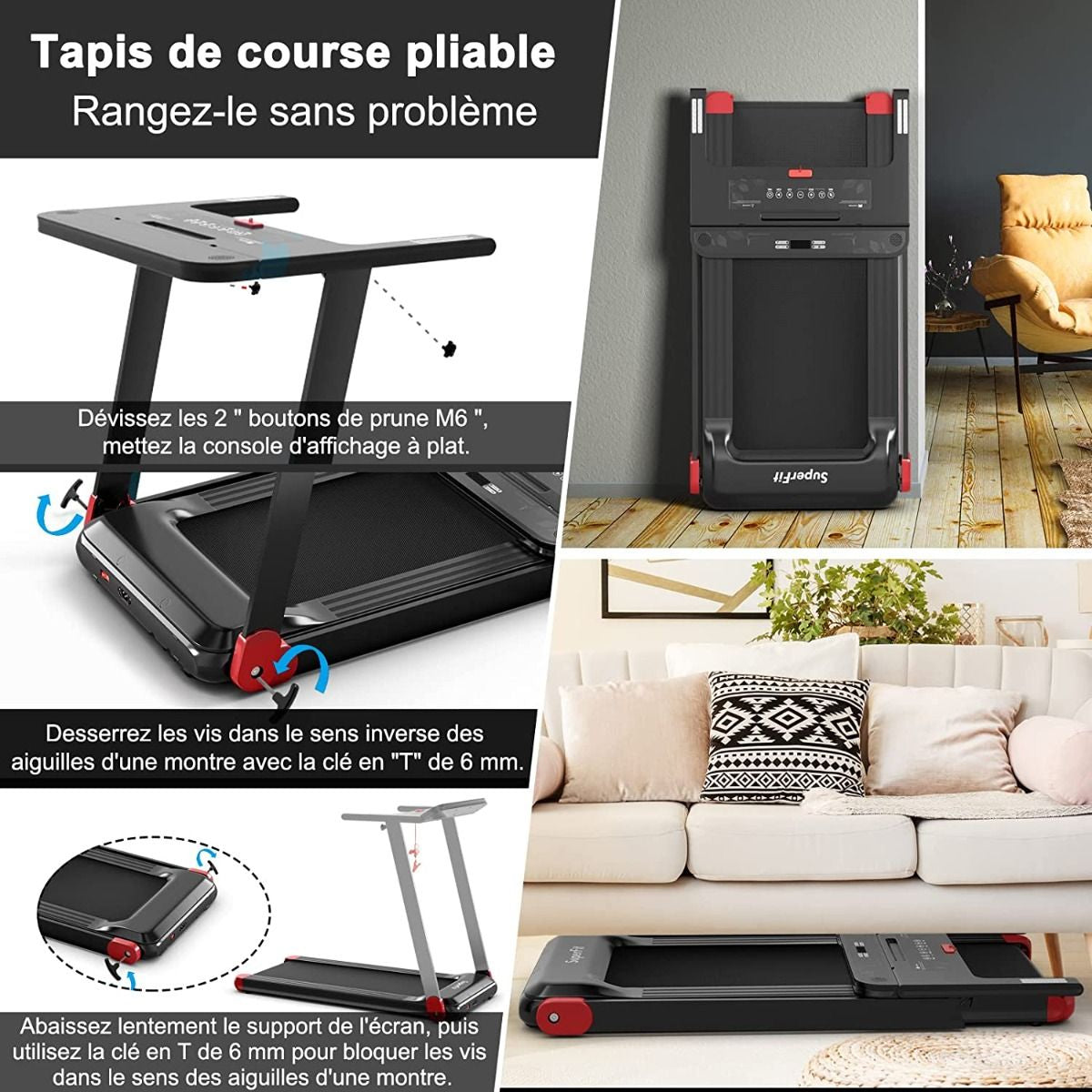 Tapis De Course Electrique Tapis De Fitness Pliable Pour Maison Avec Application De Contrôle Argent/Bleu/Rouge