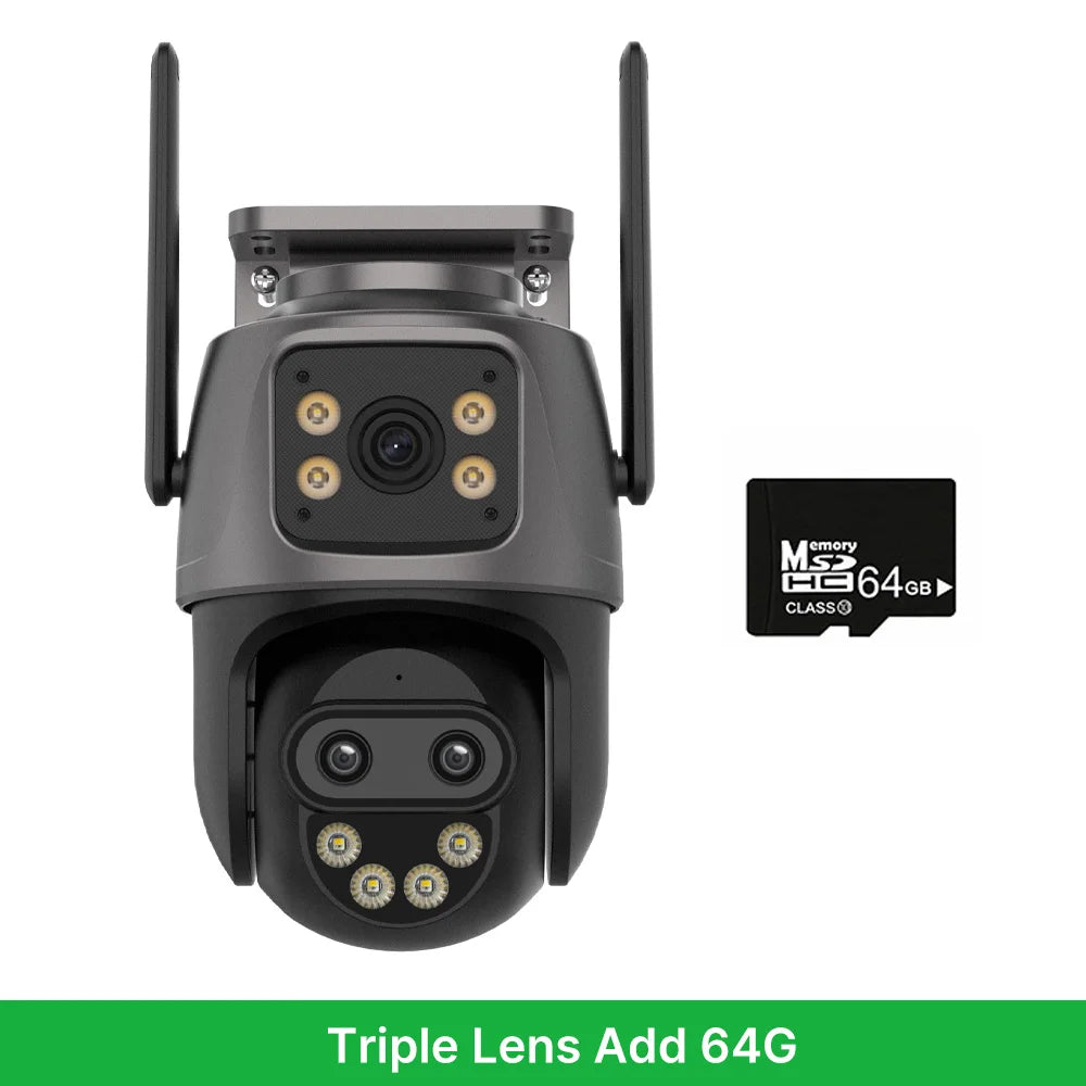 WONSDAR IP Camera Outdoor Three-Lens External Wifi Camera 4K HD Dual Screen Security PTZ Cam Auto Tracking Surveillance Icsee